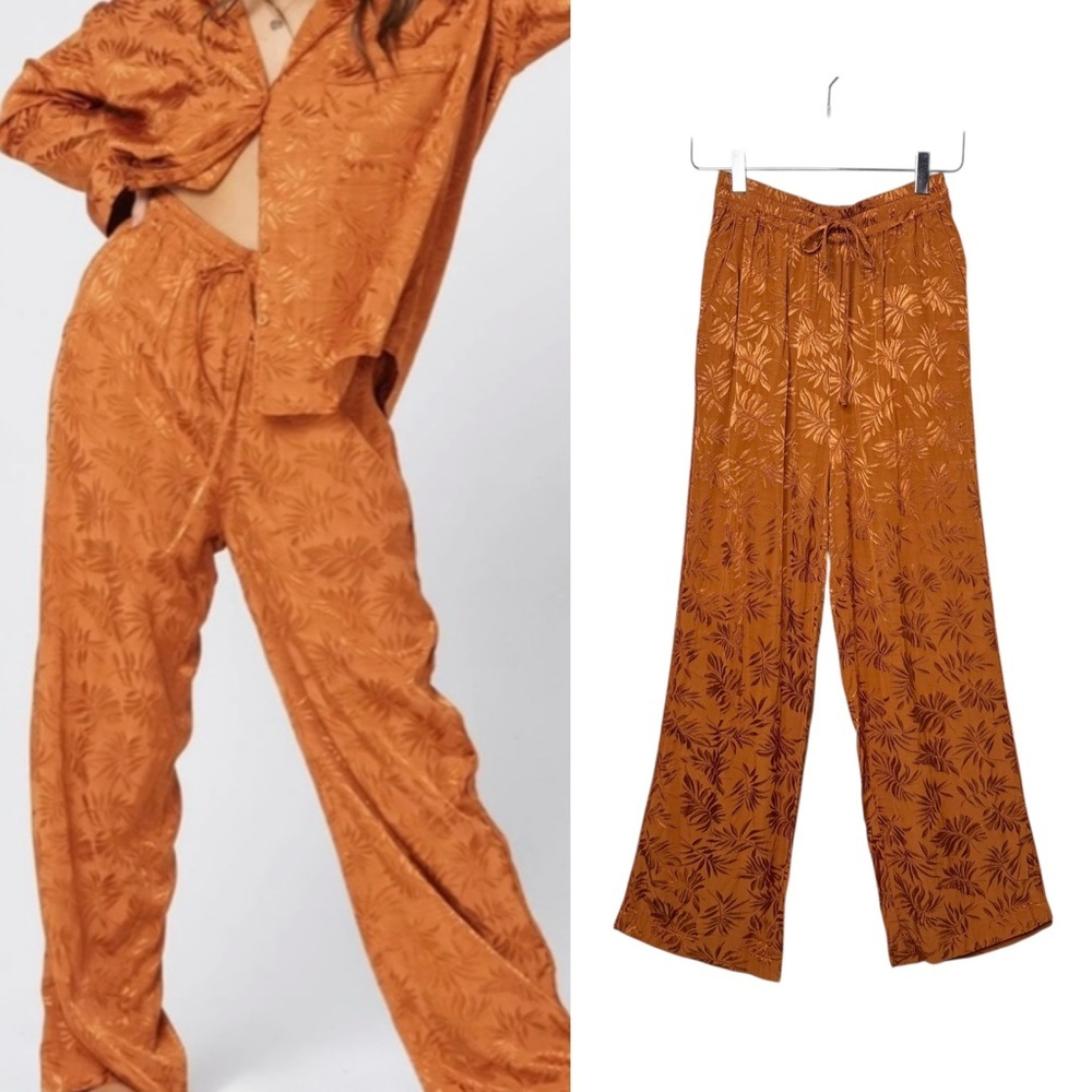 L*Space In Your Dreams Rust Floral Satin Lounge Resort Pants Pajama Sz S - Picture 13 of 13